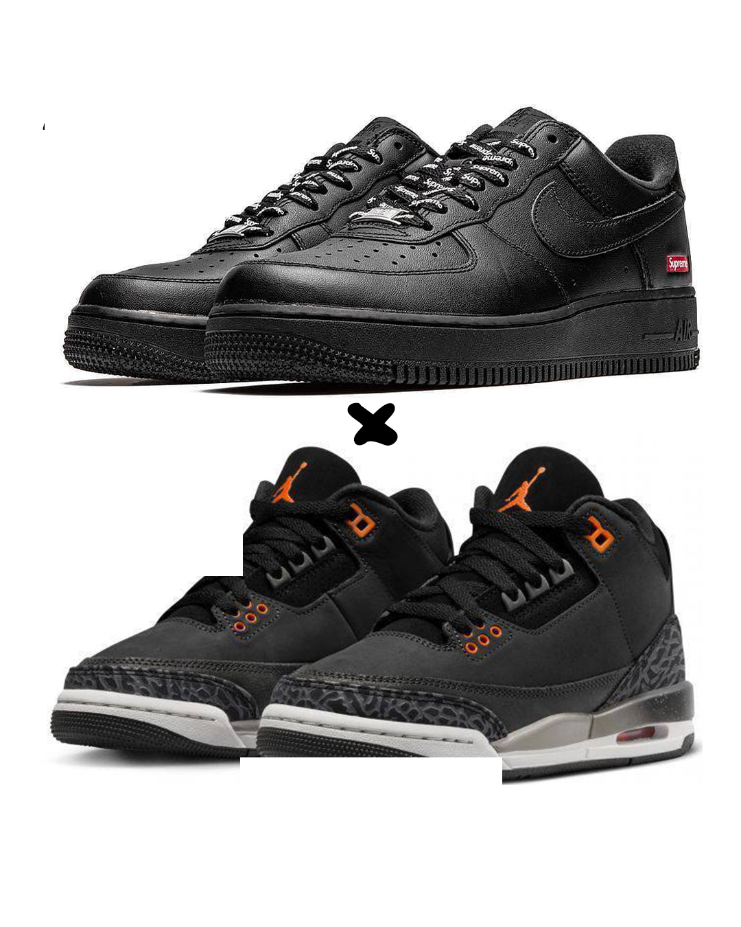 Nike x Supreme Air Force 1 Low “Black” X. Jordan Air Jordan 3 Retro “Fear Pack”